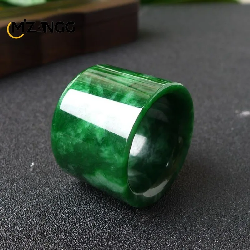 Men'S Fashion For Wedding - Natural Myanmar Jadeite Ring Chinese Carving