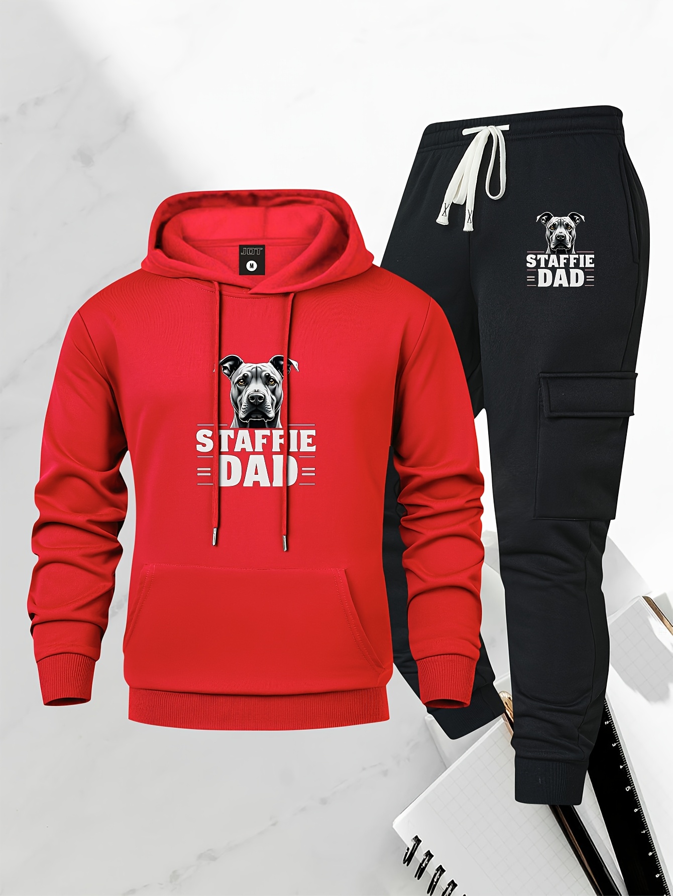 Streetwear Hoodie - 2026 Men Staffie Dog Print 2‑Piece