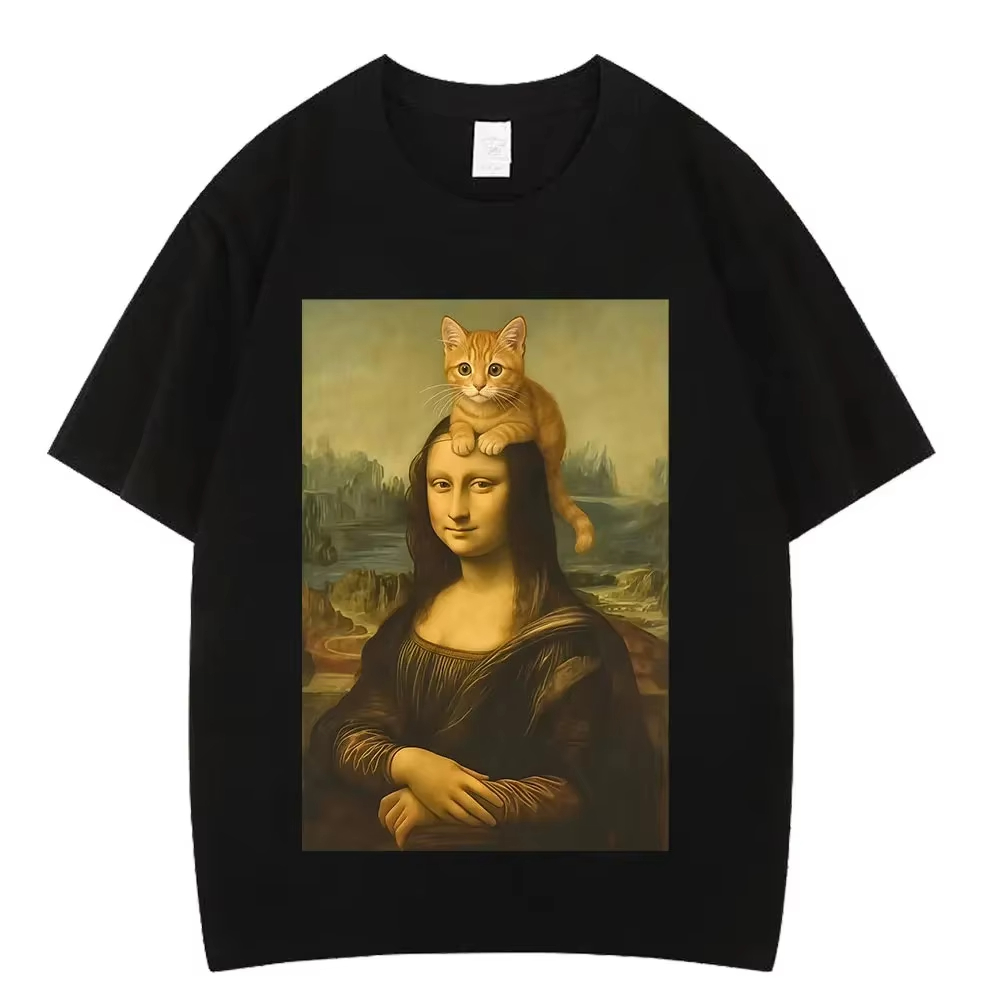 Men'S Fashion Aesthetics - Cat Mona Lisa Funny Meme T-Shirt,