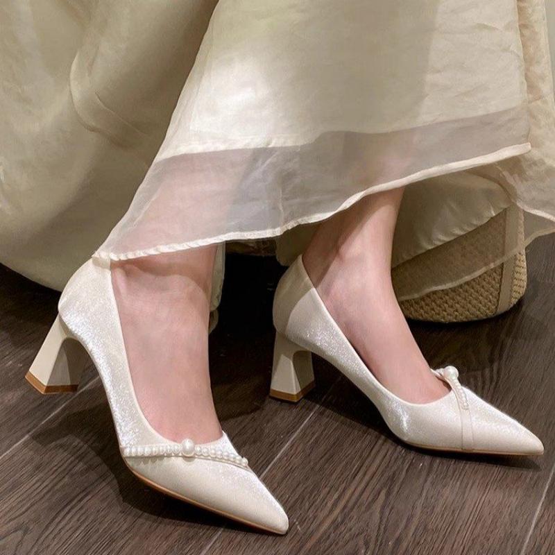 Men Fashion Elegant - Elegant Pearl Embellished Pointed Toe Block