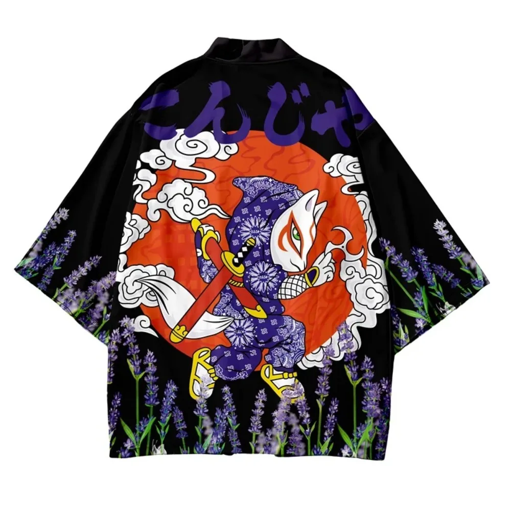 Knitted Cardigan Men - Crane Pattern Print Kimono Cardigan Traditional
