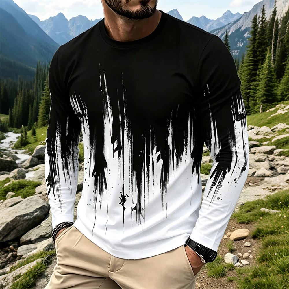 Mens Fashion Top - Men's Gradient Ink Splash Long Sleeve