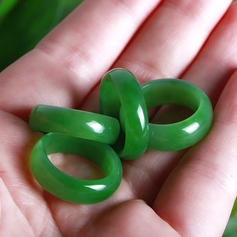 Men'S Fashion For Wedding - Natural Green Hetian Jade Ring Chinese