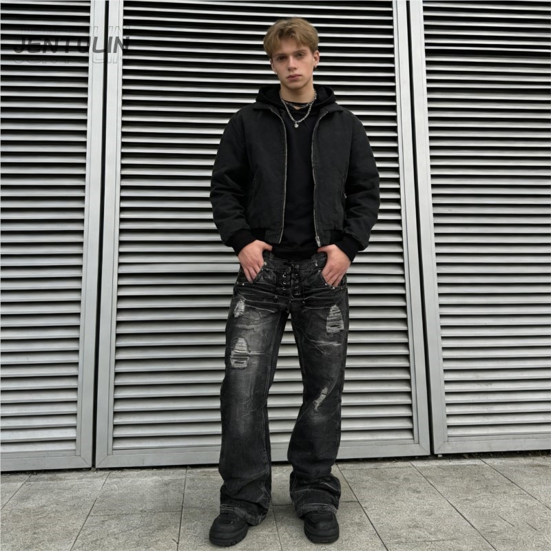 Y2K Retro Jeans Damaged Washed - Men'S Fashion Jeans And Boots review and price