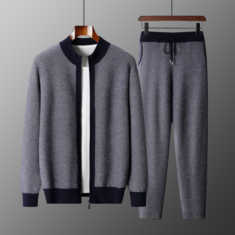 100% Merino Wool Jacquard Set  - Knitted Cardigan Men review and price