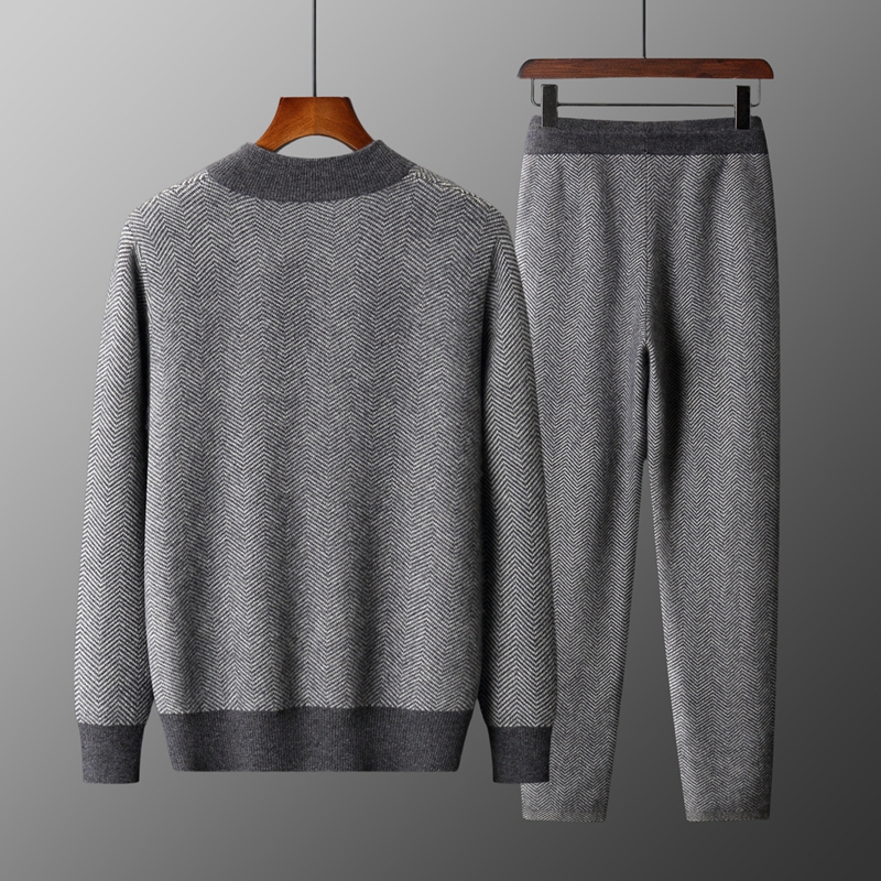 100% Merino Wool Jacquard Set  - Knitted Cardigan Men review and price