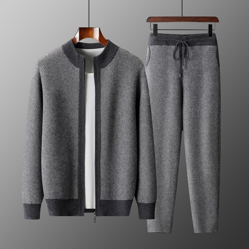 100% Merino Wool Jacquard Set  - Knitted Cardigan Men review and price