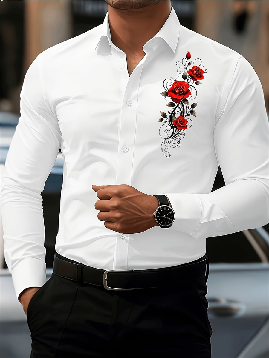 Men's Red Rose Print Long-Slee - Mens Fashion Top review and price