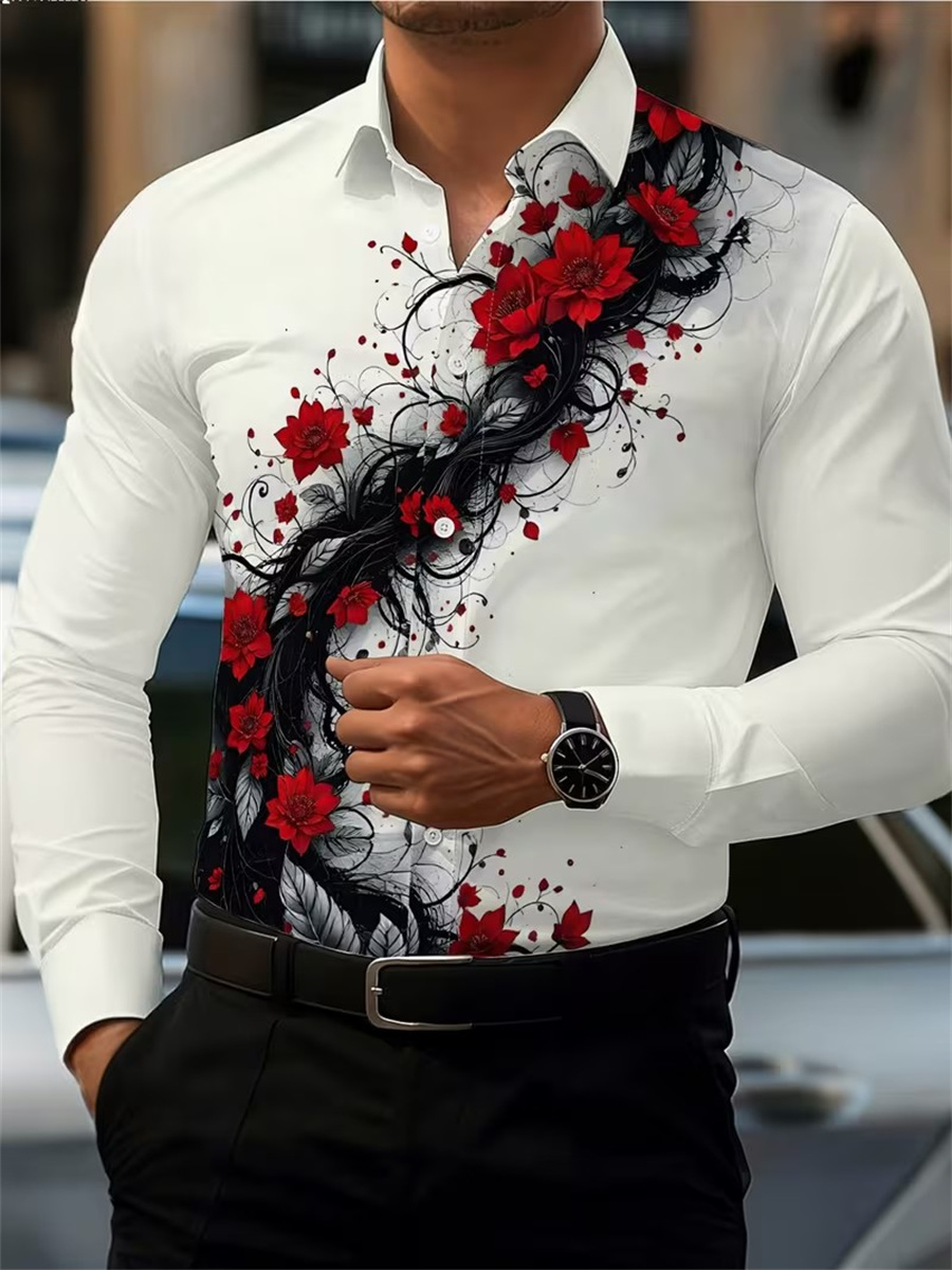 Men's Red Rose Print Long-Slee - Mens Fashion Top review and price