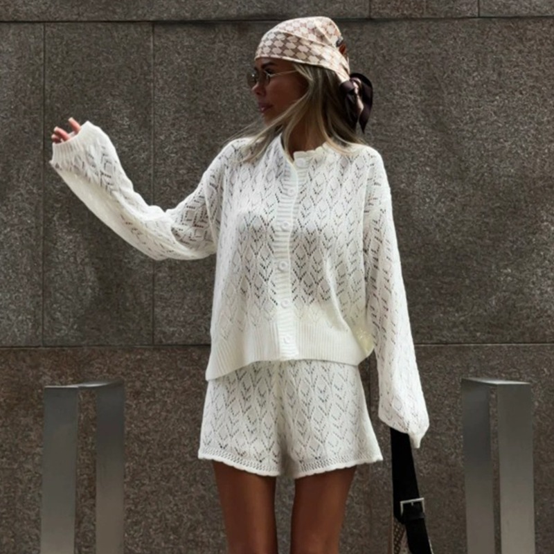 Tuularose White Knit Shorts 2- - Knitted Cardigan Men review and price