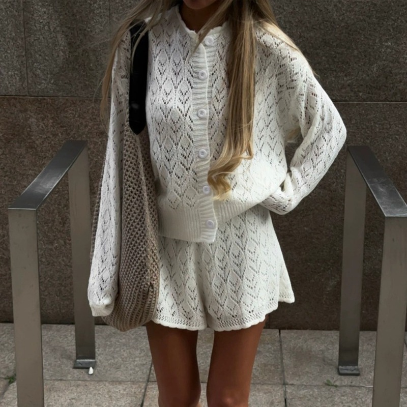 Tuularose White Knit Shorts 2- - Knitted Cardigan Men review and price