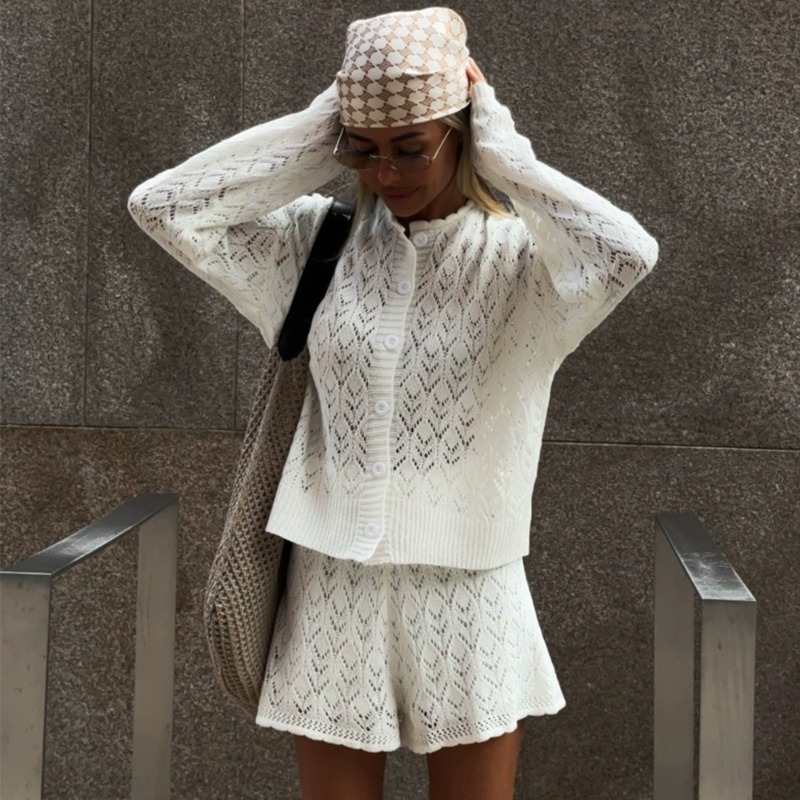 Tuularose White Knit Shorts 2- - Knitted Cardigan Men review and price